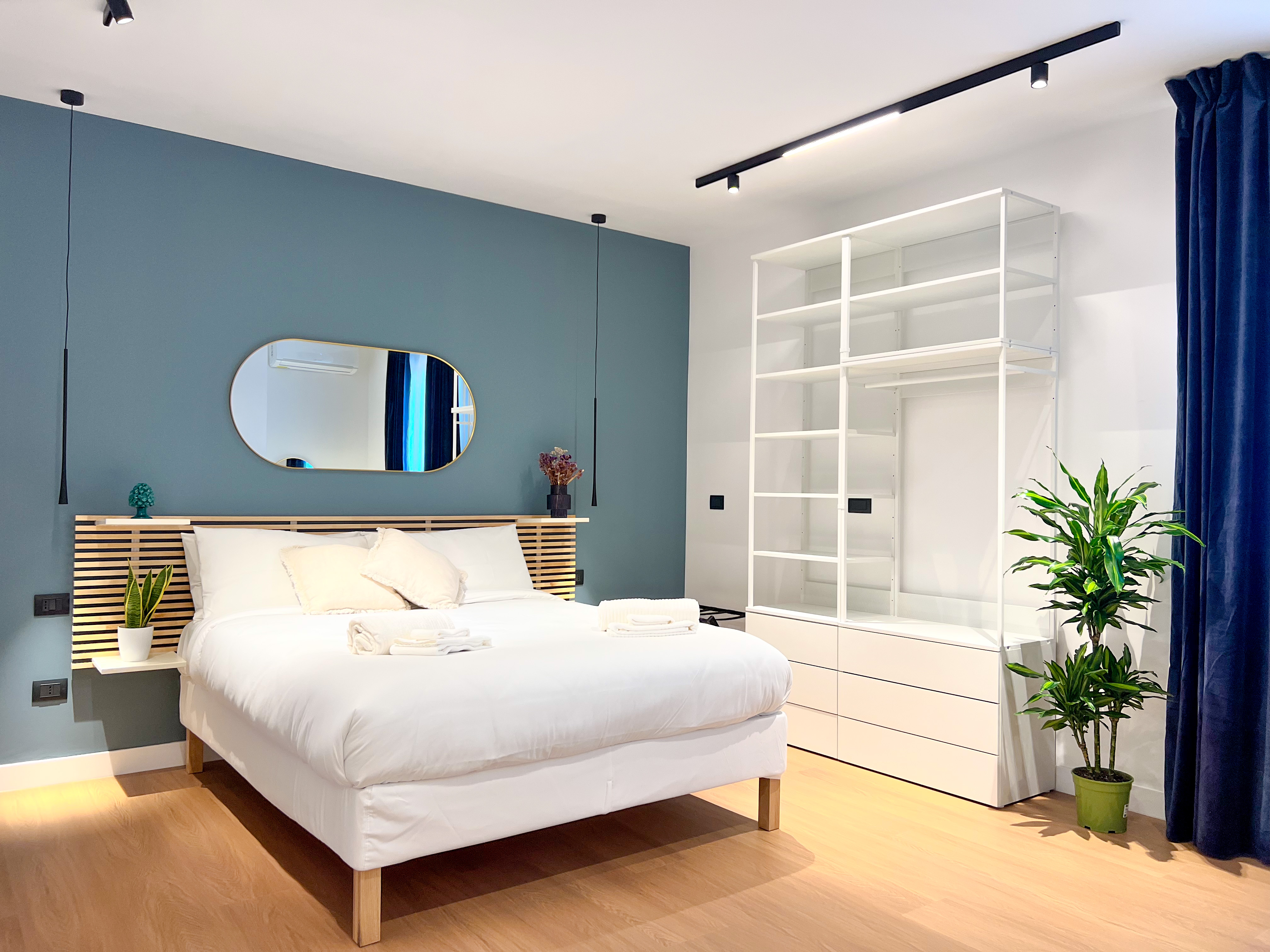 Turquoise apartment bedroom detail